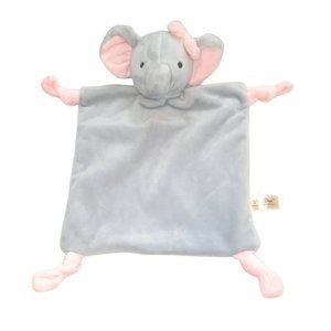 Dan Dee Elephant Gray Pink Knotted Rattle Baby Security Blanket Lovey 9" X 8.5"